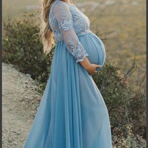 Glamix Baby Light Blue Lace Maternity Gown Size L Maxi